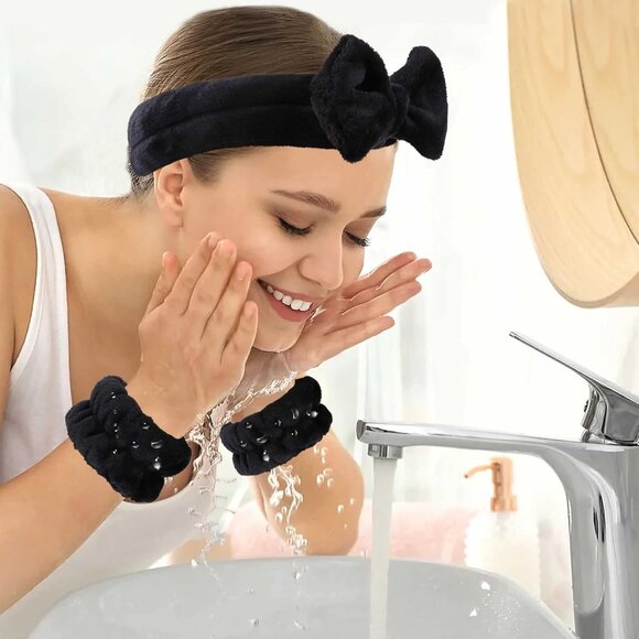 WSYUB Makeup Black Spa Headband Fluffy Bow Tie Headband Microfiber Face - Picture 6 of 6